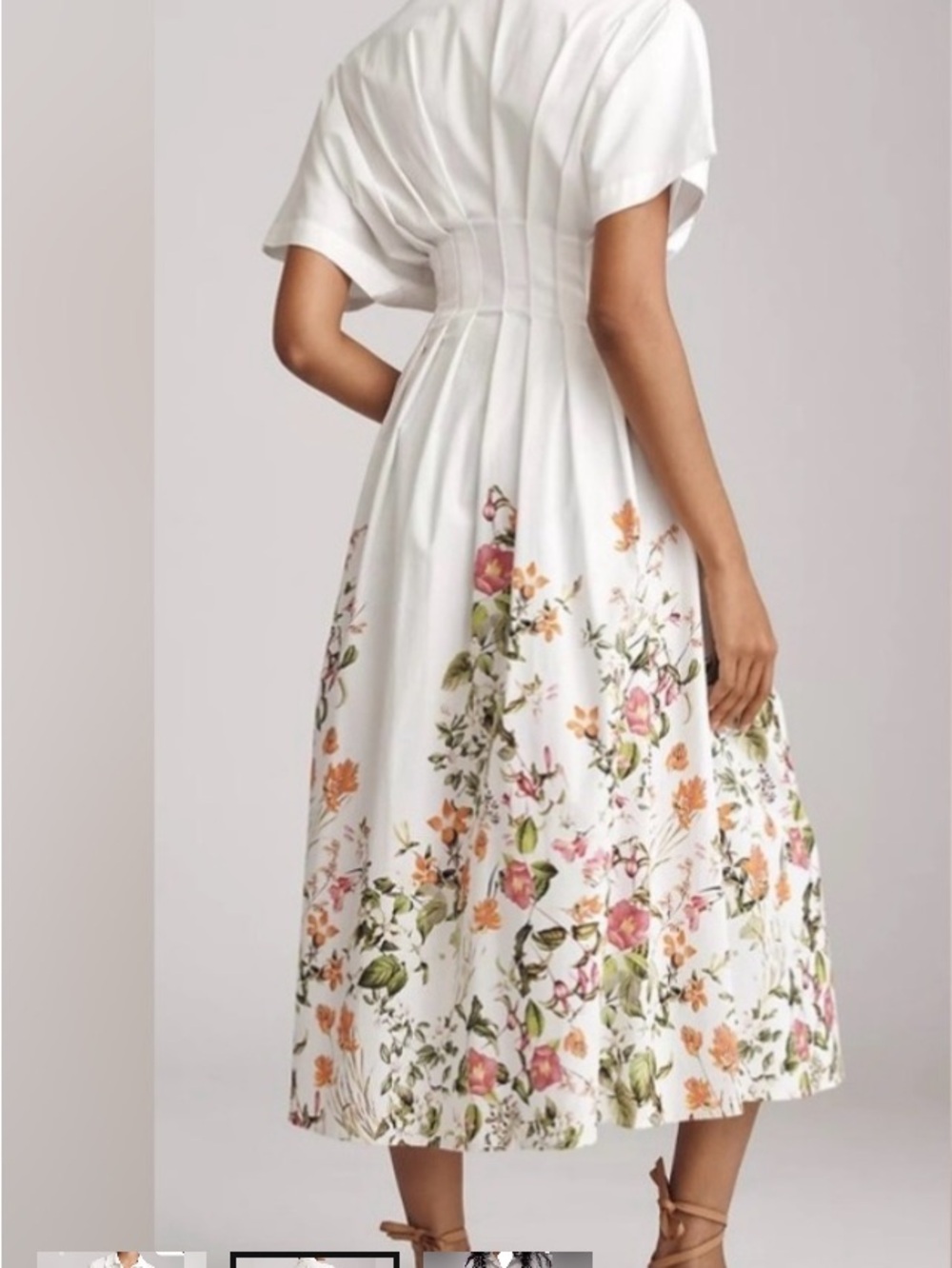 Anthropologie Tobie Cream Midi Dress with Pink and Green Floral Hem - Picture 2 of 11